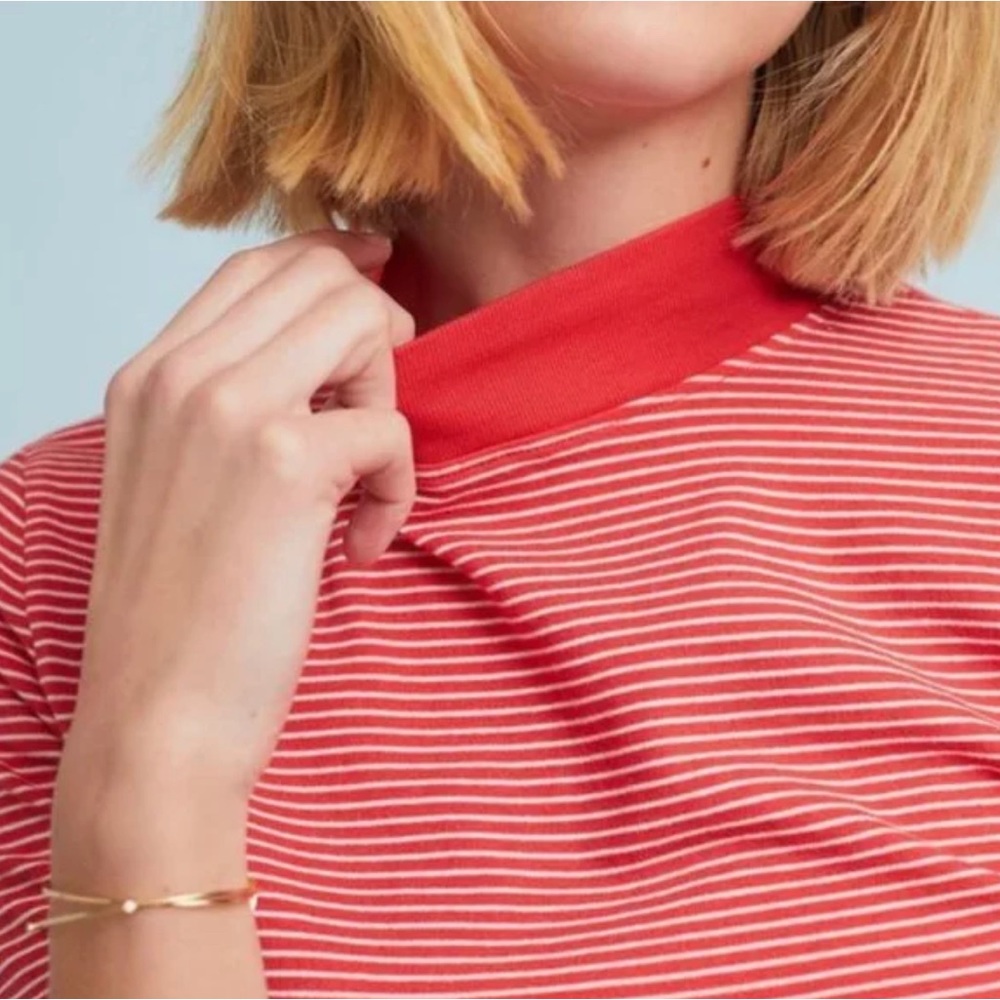 NWT anthropology, mock, turtleneck, red and white striped shirt